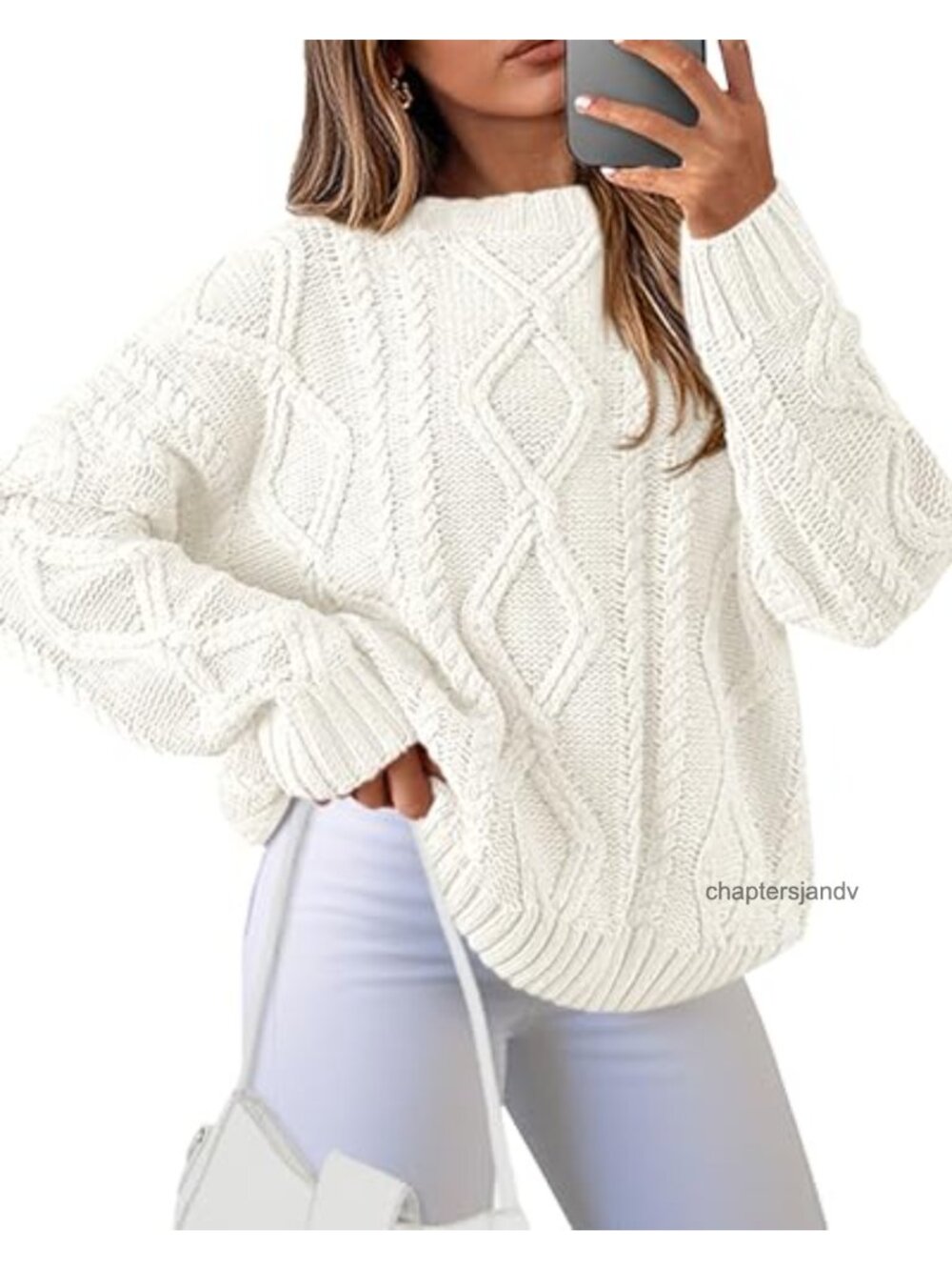 Women's Chunky Cable Knit Crew Neck Pullover Sweater